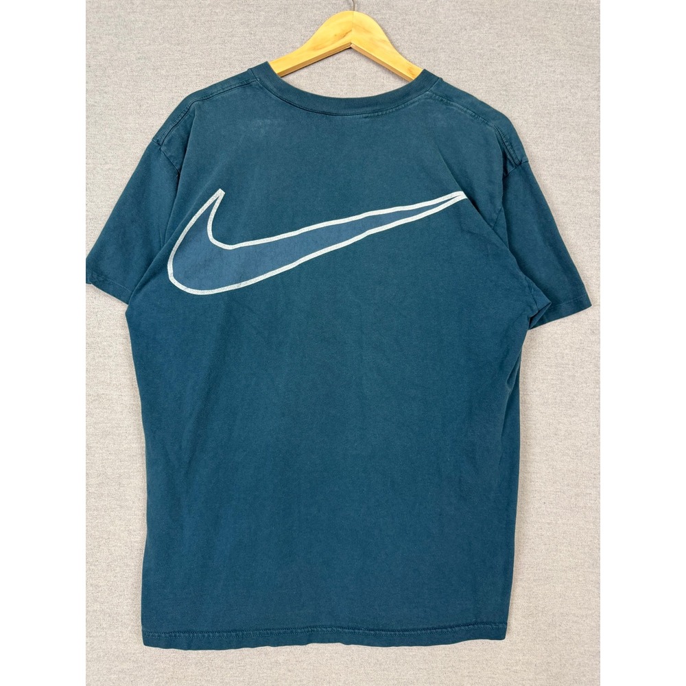 Vintage 90s Nike Swoosh Collection T-Shirt Big Swoosh Teal Blue Mens XL